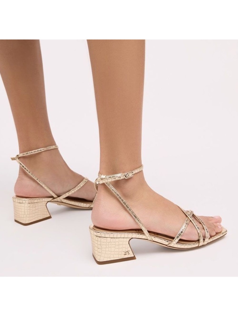 Sam Edelman Whitley low heels ~ champagne gold strappy ~ croc animal print